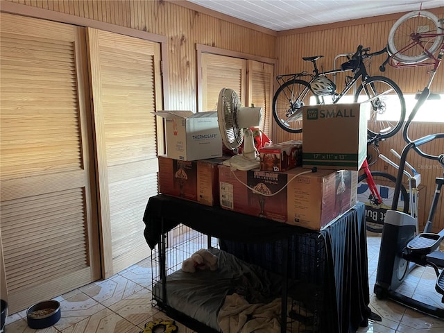 interior space with wooden walls