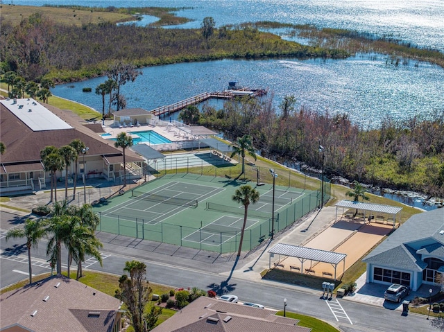 bird's eye view featuring a water view