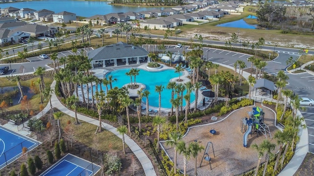 bird's eye view featuring a water view