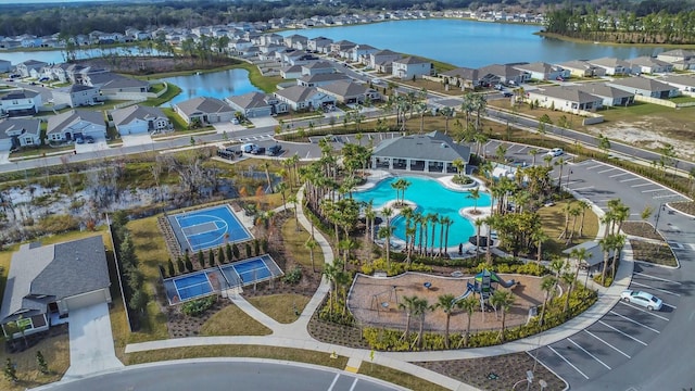 aerial view with a water view