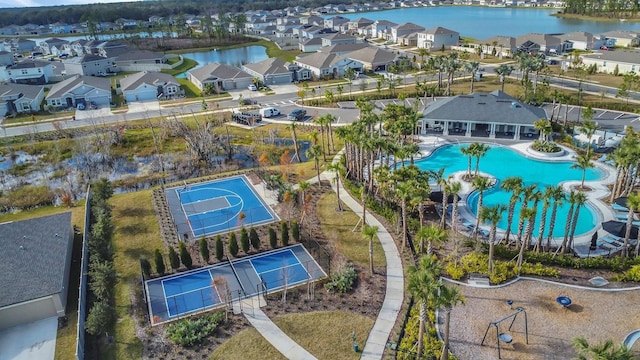 bird's eye view featuring a water view