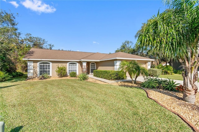 ranch-style home featuring a front lawn