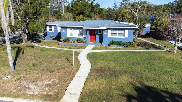 ranch-style house with a front lawn