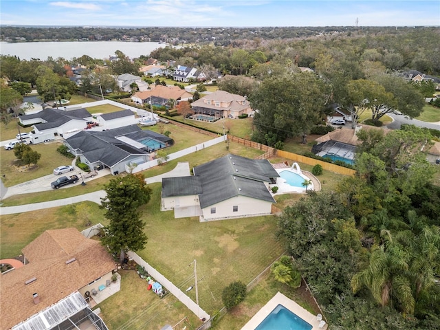 aerial view featuring a water view