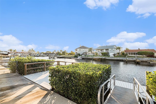 view of dock with a water view