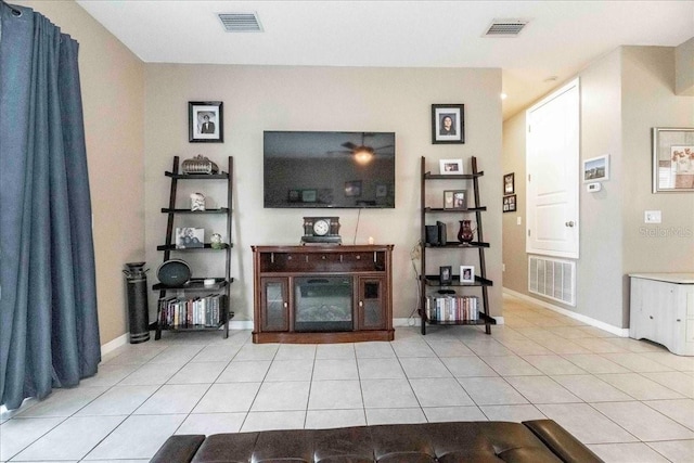 living room featuring light tile patterned floors