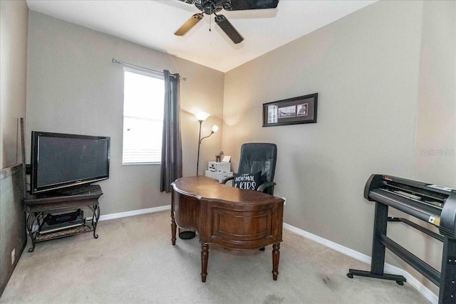 office with ceiling fan and light carpet