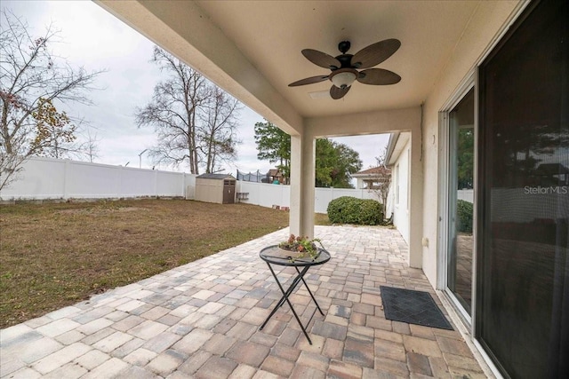 view of patio / terrace featuring ceiling fan