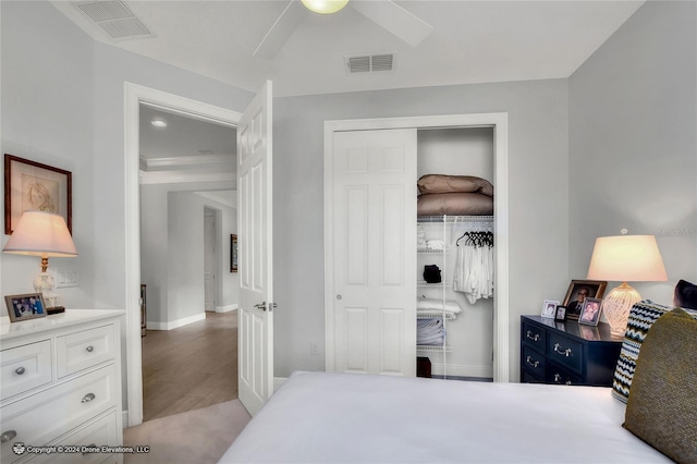 bedroom with a closet and ceiling fan