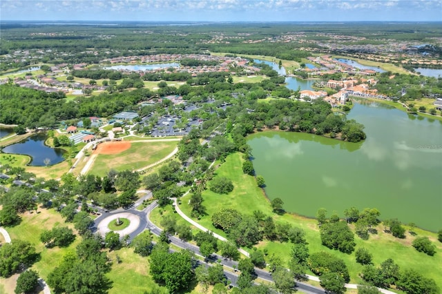 aerial view with a water view