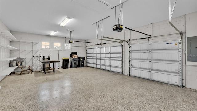 garage featuring a garage door opener and electric panel