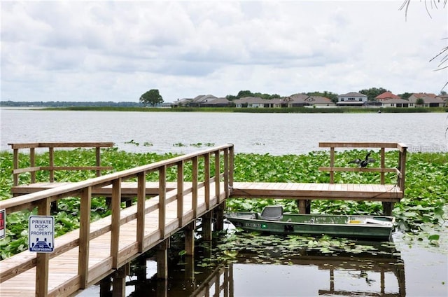 dock area featuring a water view