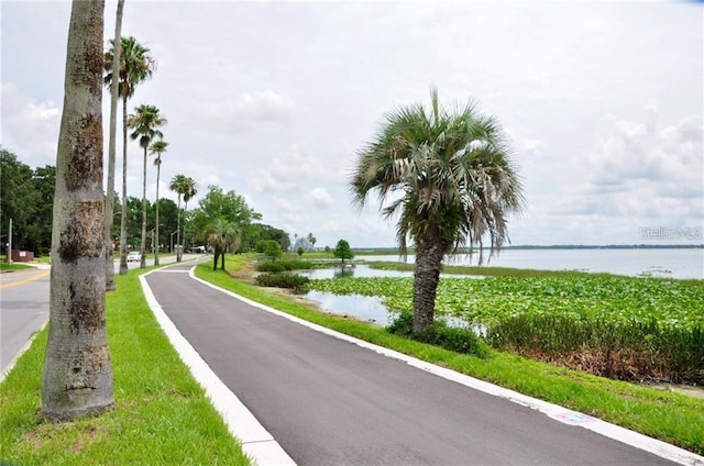 view of road featuring a water view