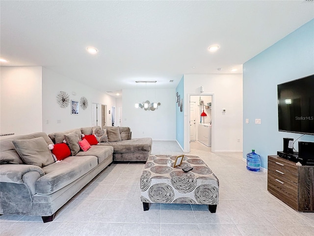 living room featuring light tile patterned floors