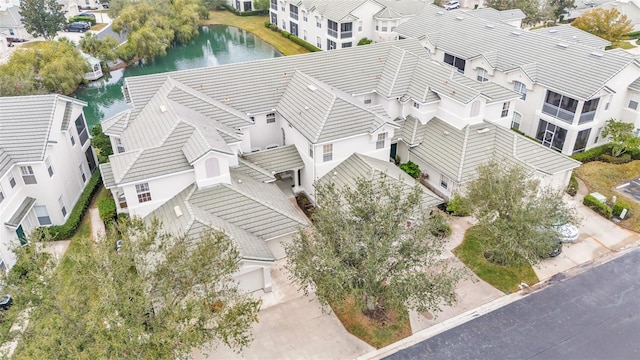 aerial view with a water view