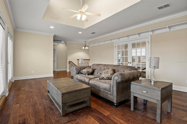 1665 Blue Heron Ln, Lakeland, FL 33813 - living area featuring ornamental molding, ceiling fan, french doors, baseboards, and recessed lighting
