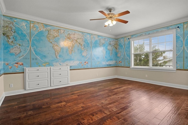 1665 Blue Heron Ln, Lakeland, FL 33813 - unfurnished room featuring wood-type flooring, ceiling fan, crown molding, baseboards, and wallpapered walls