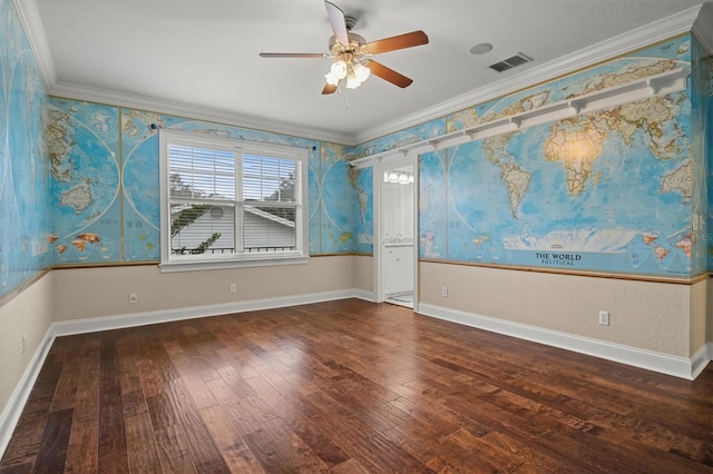 1665 Blue Heron Ln, Lakeland, FL 33813 - unfurnished room featuring ornamental molding, hardwood / wood-style floors, ceiling fan, and baseboards