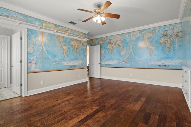 1665 Blue Heron Ln, Lakeland, FL 33813 - unfurnished bedroom featuring wood-type flooring, crown molding, a ceiling fan, and baseboards