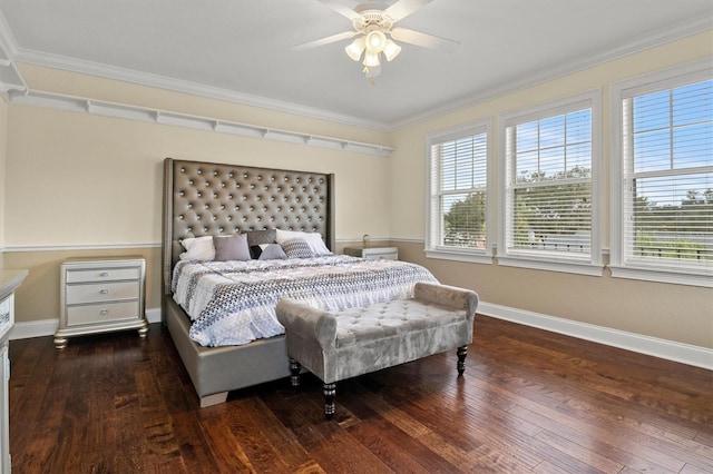 1665 Blue Heron Ln, Lakeland, FL 33813 - bedroom with hardwood / wood-style floors, baseboards, crown molding, and ceiling fan
