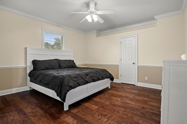 1665 Blue Heron Ln, Lakeland, FL 33813 - bedroom with crown molding, wood finished floors, baseboards, and ceiling fan