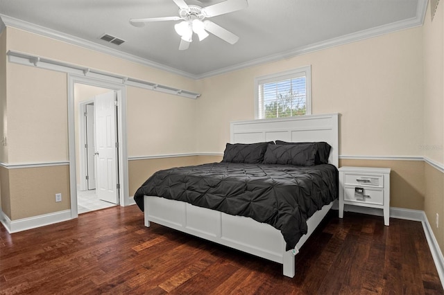 1665 Blue Heron Ln, Lakeland, FL 33813 - bedroom featuring ornamental molding, wood finished floors, baseboards, and ceiling fan