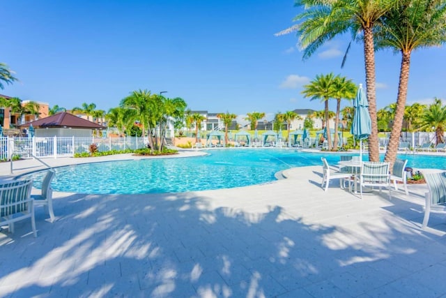 view of swimming pool featuring a patio