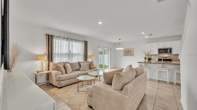 view of tiled living room