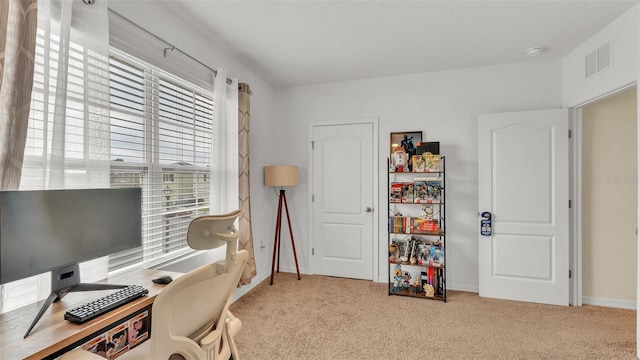 view of carpeted home office