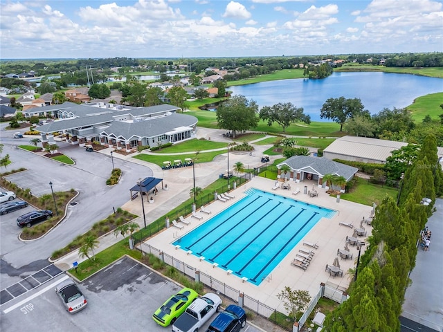 bird's eye view featuring a water view