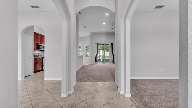 212 Kissengen Park Dr, Bartow, FL 33830 - entrance foyer featuring light colored carpet, recessed lighting, light tile patterned floors, baseboards, and ceiling fan