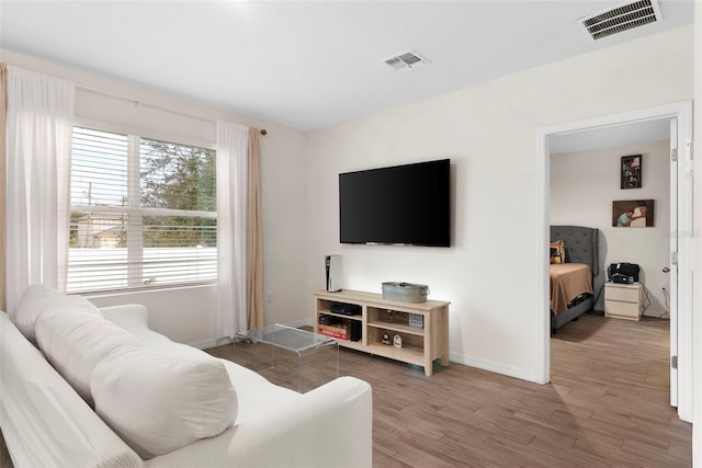 living room with hardwood / wood-style flooring