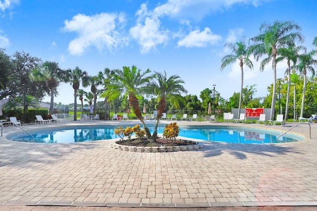 view of swimming pool with a patio