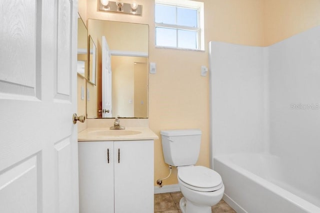 full bathroom featuring shower / bathing tub combination, tile patterned floors, toilet, and vanity