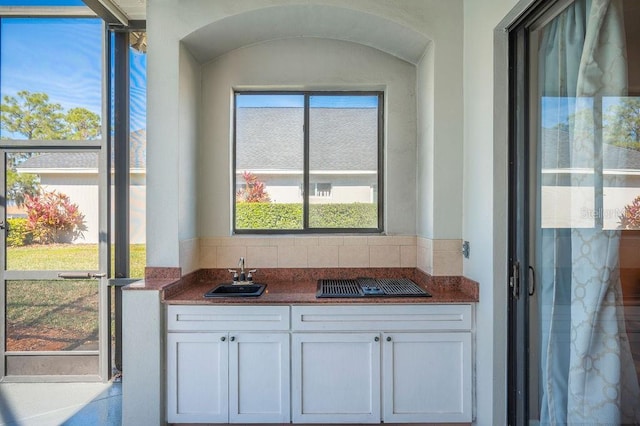 interior space with tasteful backsplash and sink