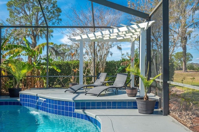 view of swimming pool with a patio area and pool water feature