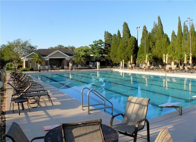 view of swimming pool with a patio area