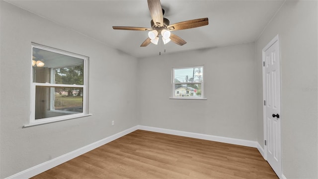 unfurnished room with light hardwood / wood-style floors and ceiling fan