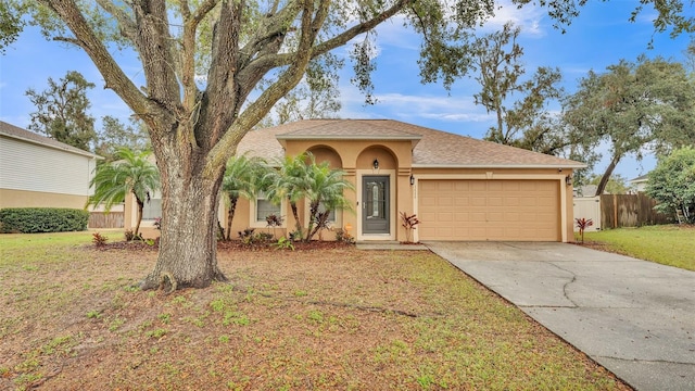 view of front facade with a front yard and a garage