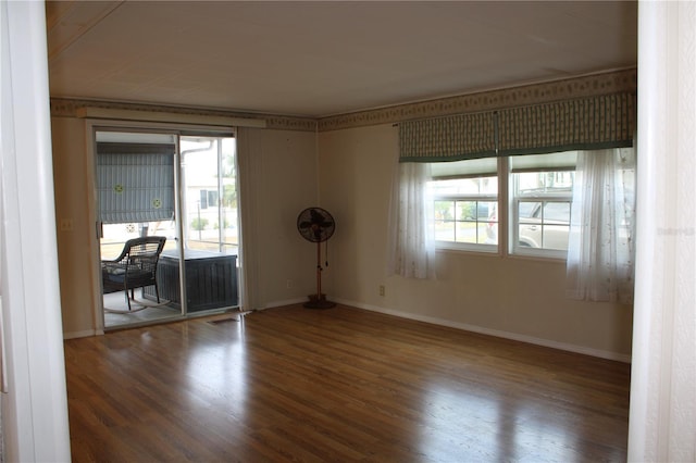 empty room featuring a wealth of natural light and dark hardwood / wood-style floors