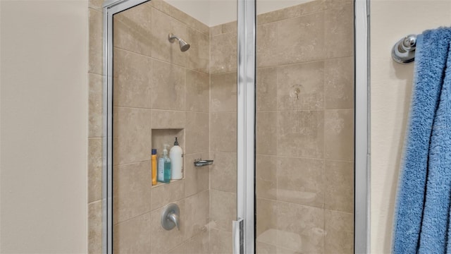 bathroom featuring a shower with shower door