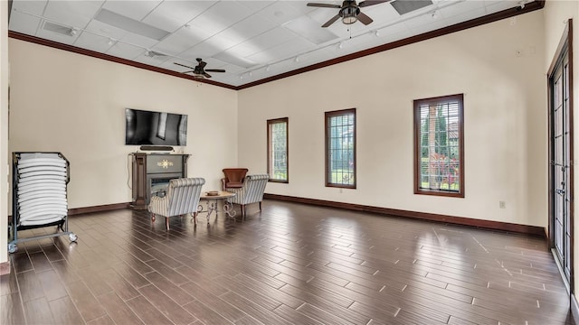 living area with ceiling fan