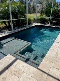 view of swimming pool with a lanai