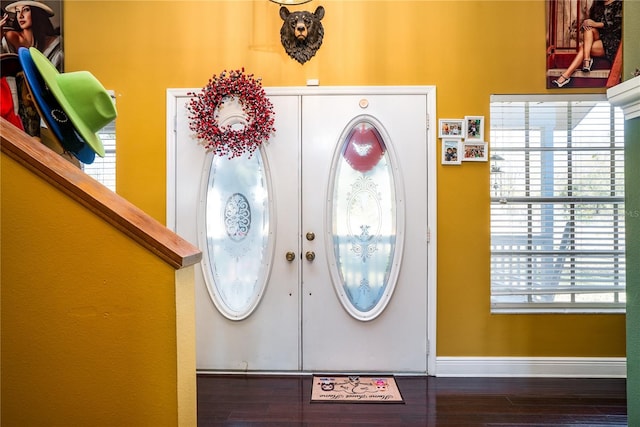 entrance foyer featuring plenty of natural light and dark hardwood / wood-style floors