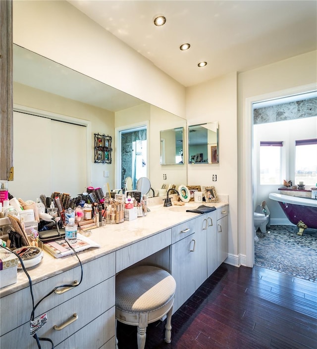 bathroom featuring hardwood / wood-style floors, a bidet, and vanity