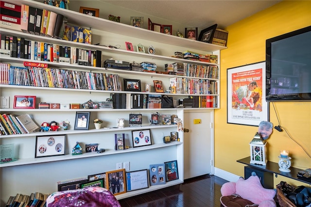 interior space with dark hardwood / wood-style floors