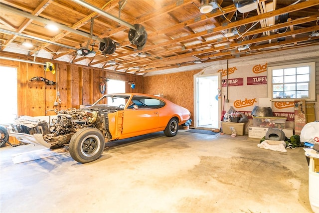 garage with a garage door opener