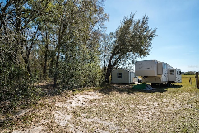 view of yard with a storage unit