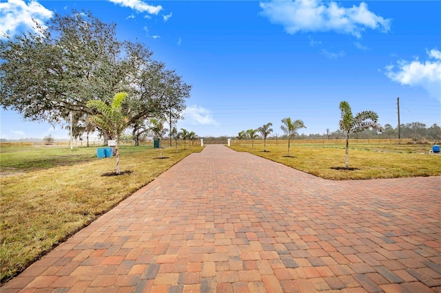 view of home's community featuring a yard and a rural view