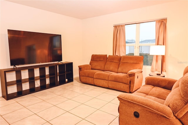 living room featuring light tile patterned flooring